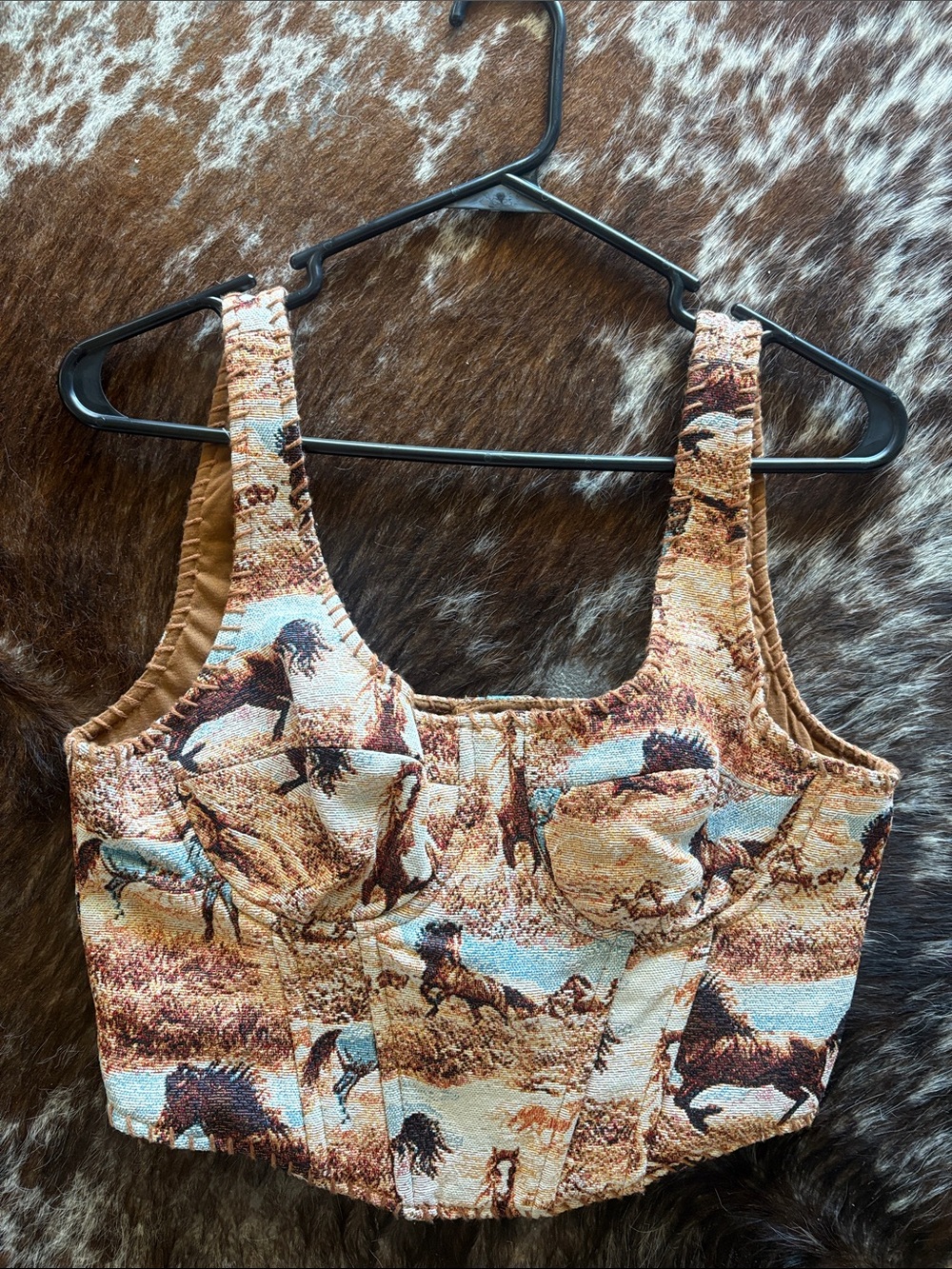 Blue B Women's Horse Tapestry Sleeveless Corset Bustier Top